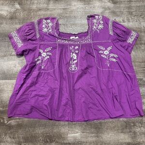Roamans Purple Square Neck Short Sleeve Shirt Size 4x